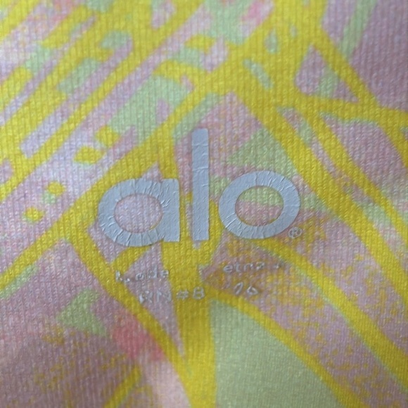 ALO Yoga Goddess Indio Zest High Waist Leggings Yellow Geometric & Gray Ribbed - Picture 8 of 16